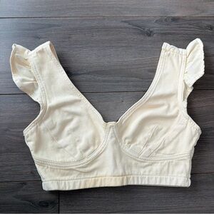 Cream denim Ruffle Strap Bralette Top- cropped top
